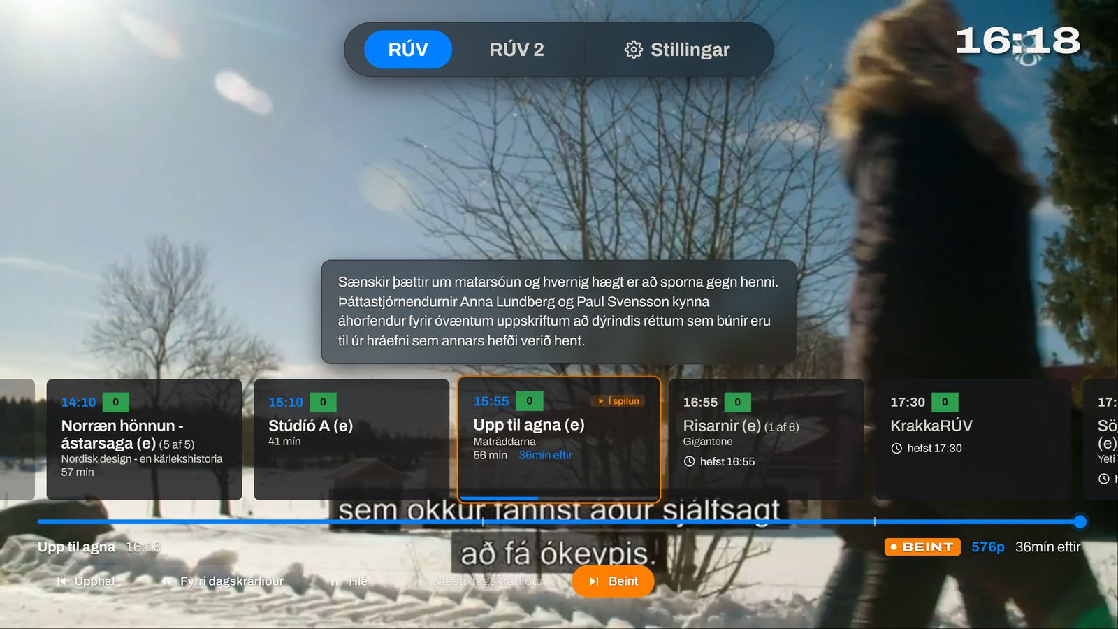 Bein útsending með dagskrárás yfir myndinni